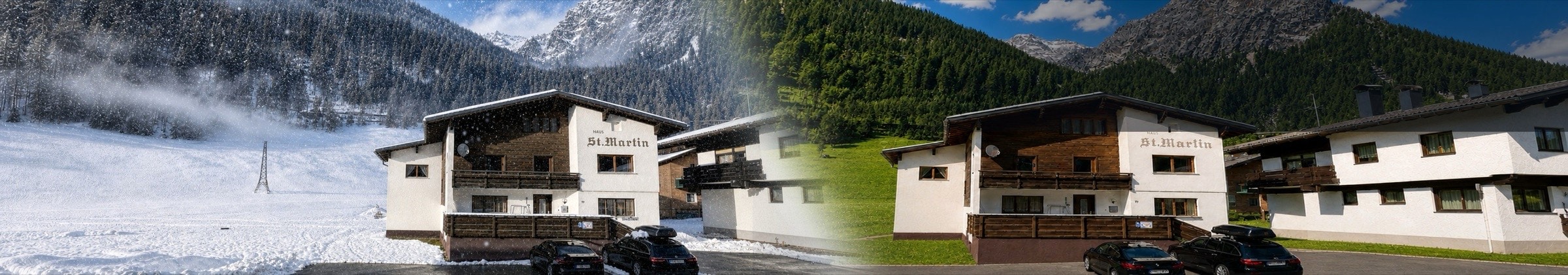 Haus St. Martin in Klösterle im Winter und Sommer