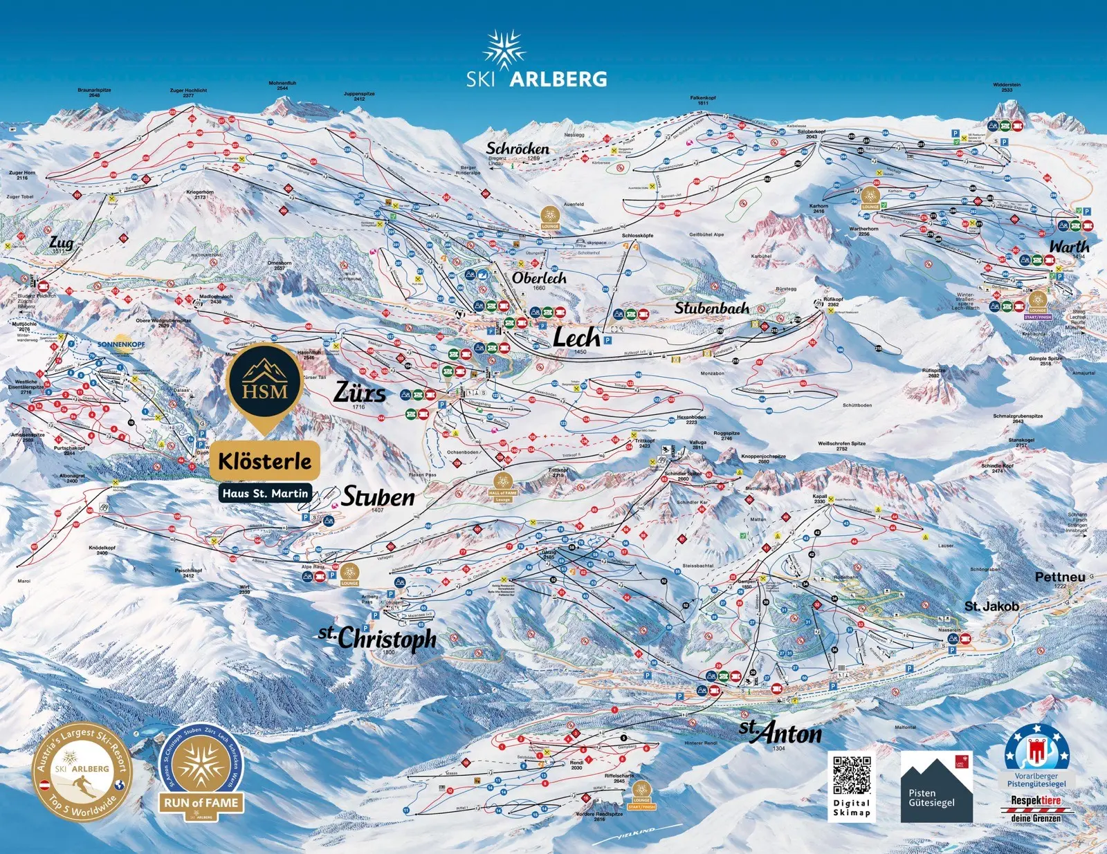 Karte mit Haus St. Martin zwischen Ski Arlberg und Sonnenkopf